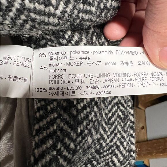Zara Kids Wool Pea Coat Herringbone Black White Sz 7 Yrs 122 cm Manteco wool NWT - Picture 7 of 8